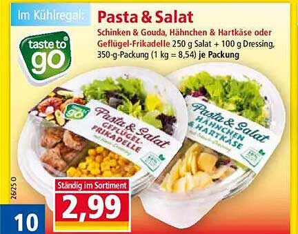 Pasta & Salat - Schinken & Gouda, Hähnchen & Hartkäse oder Geflügel-Frikadelle