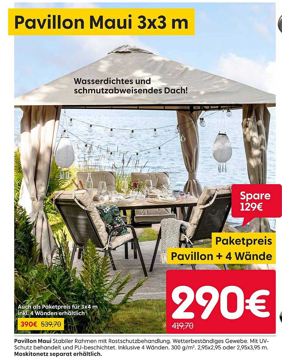 Pavillon Maui 3x3 m inkl. 4 Wänden - Wasserfest und schmutzabweisend!