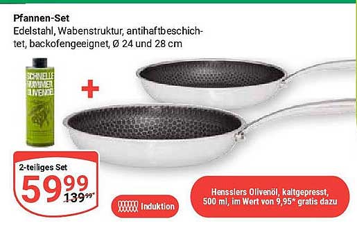 Pfannen-Set Edelstahl, Wabenstruktur, antibhaftbeschichtet, Ø 24 und 28 cm