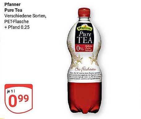Pfanner Pure Tea Verschiedene Sorten, PET-Flasche