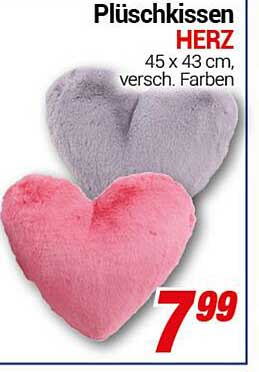 Plüschkissen HERZ 45 x 43 cm, versch. Farben