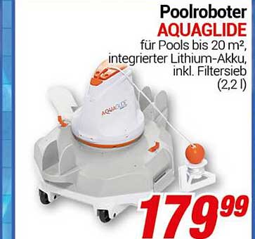 Poolroboter AQUAGLIDE für Pools bis 20 m², integrierter Lithium-Akku, inkl. Filtersieb (2,2 l)