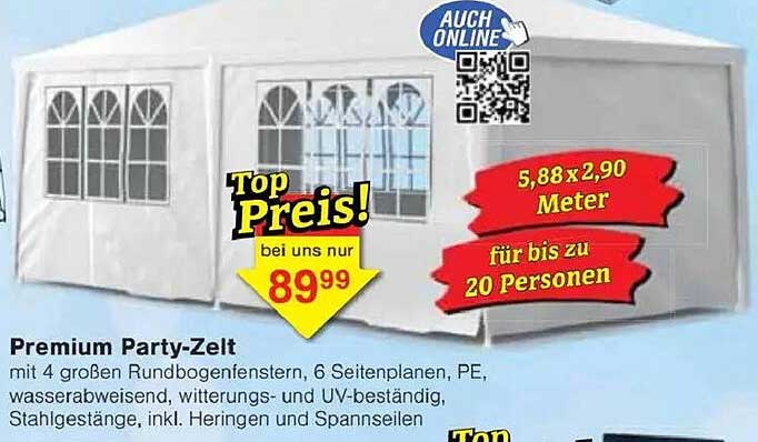 Premium Party-Zelt mit 4 großen Rundbogenfenstern