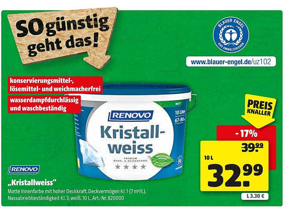RENOVO Kristallweiss Innenfarbe 10L