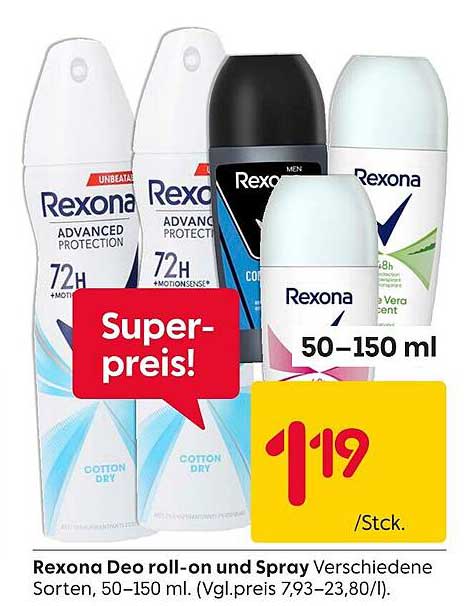 Rexona Deo roll-on und Spray Verschiedene Sorten, 50–150 ml