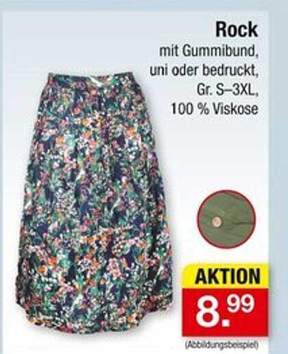 Rock mit Gummibund, uni oder bedruckt, Gr. S-3XL, 100 % Viskose