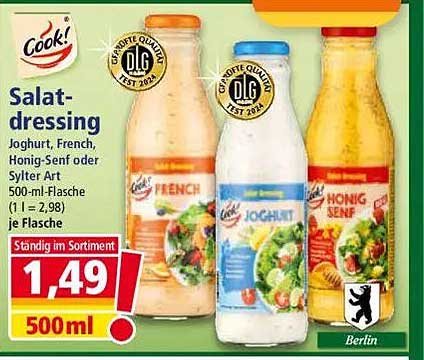 Salat-Dressing Joghurt, French, Honig-Senf oder Sylter Art 500 ml