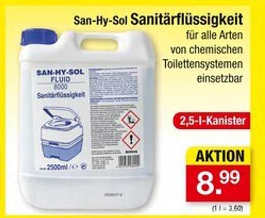San-Hy-Sol Sanitäflüssigkeit für chemische Toilettensysteme - 2,5 l