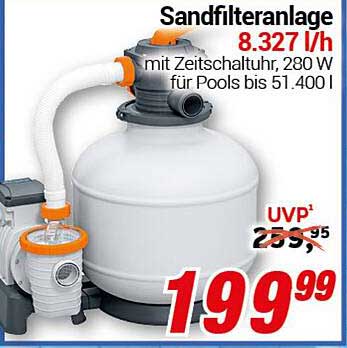 Sandfilteranlage 8.327 l/h mit Zeitschaltuhr, 280 W für Pools bis 51.400 l