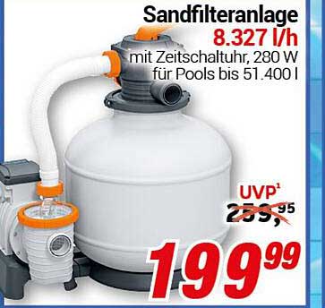 Sandfilteranlage 8.327 l/h mit Zeitschaltuhr, 280 W für Pools bis 51.400 l