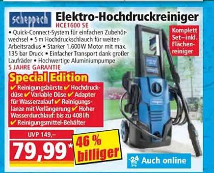 Scheppach Elektro-Hochdruckreiniger HCE1600 SE