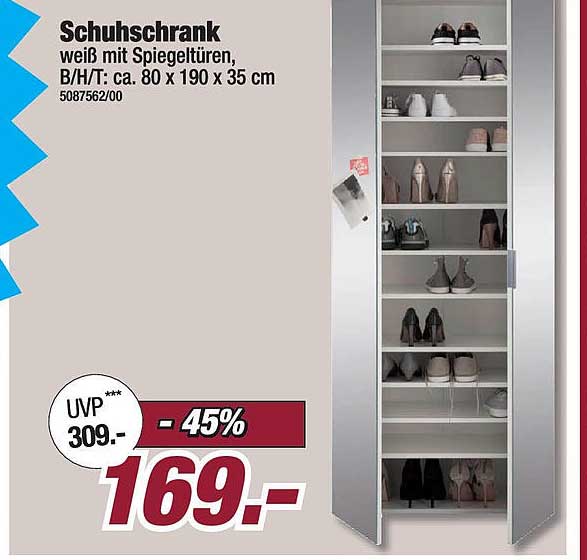 Schuhschrank mit Spiegeltüren - 45% Rabatt!