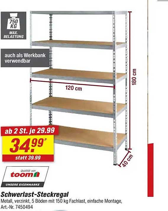 Schwerlast-Steckregal 120 cm x 180 cm, ab 2 St. je 29,99 €
