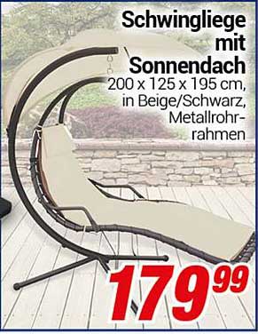 Schwingliege mit Sonnendach 200 x 125 x 195 cm in Beige/Schwarz
