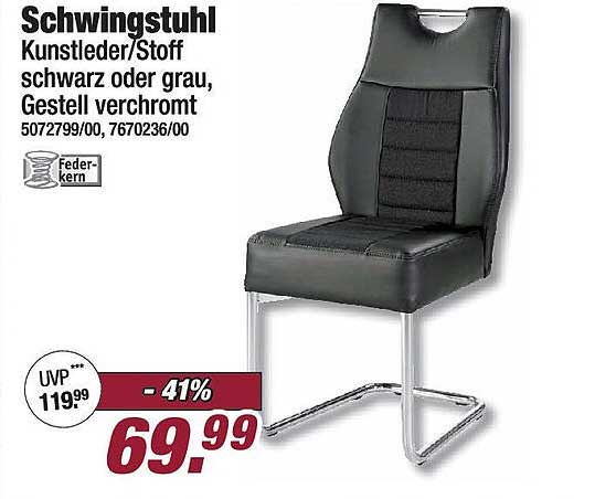 Schwingstuhl Kunstleder/Stoff schwarz oder grau, Gestell verchromt