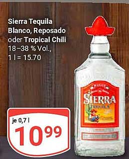 Sierra Tequila Blanco, Reposado oder Tropical Chili 0,7 l