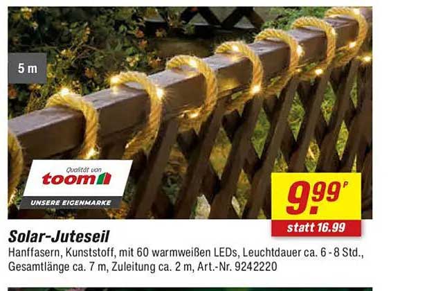 Solar-Juteseile mit 60 warmweißen LEDs