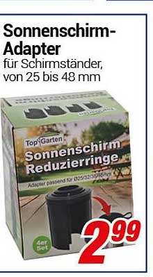 Sonnenschirm-Adapter für Schirmständer, von 25 bis 48 mm