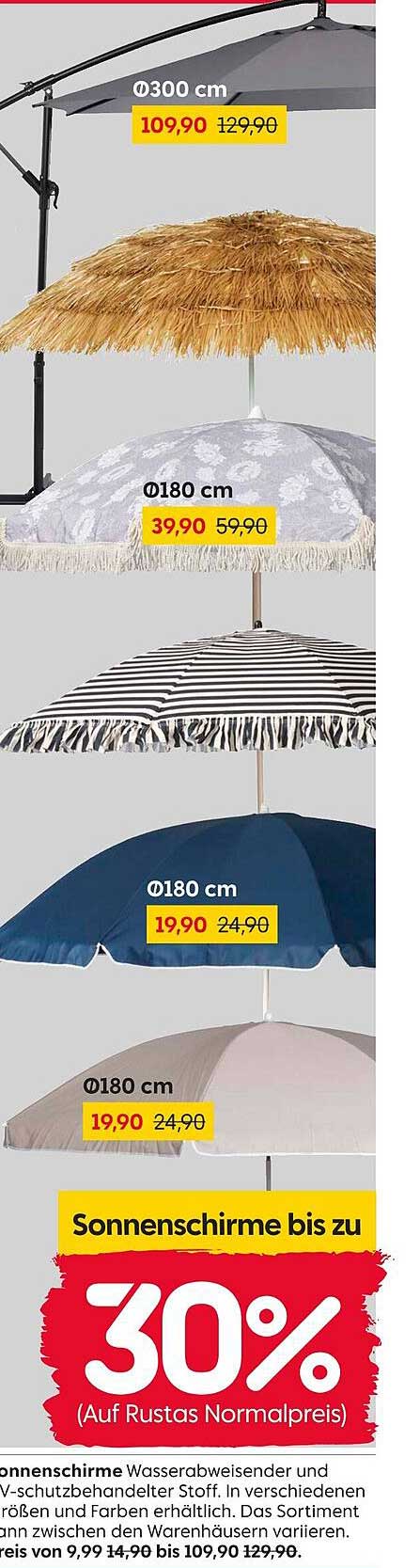 Sonnenschirme bis zu 30% reduziert (Auf Rustas Normalpreis)