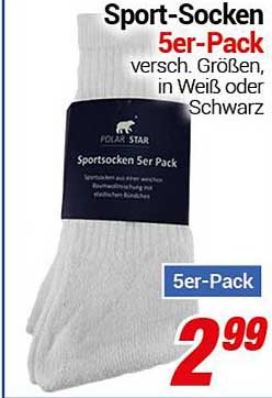 Sport-Socken 5er-Pack - versch. Größen, in Weiß oder Schwarz