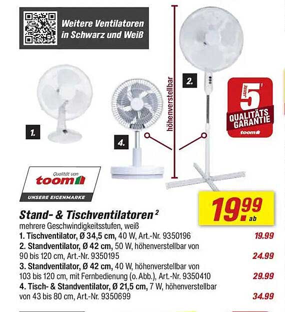 Stand- & Tischventilatoren – mehrere Geschwindigkeitsstufen, weiß