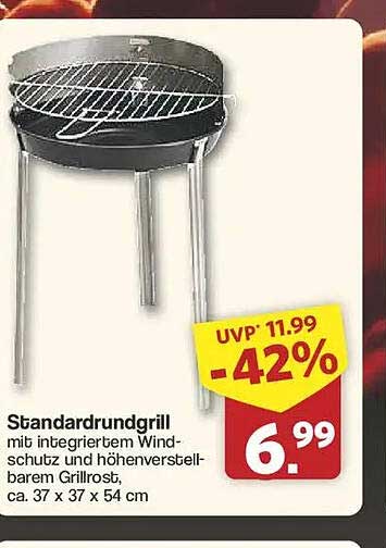 Standardrundgrill mit integriertem Windschutz und höhenverstellbarem Grillrost