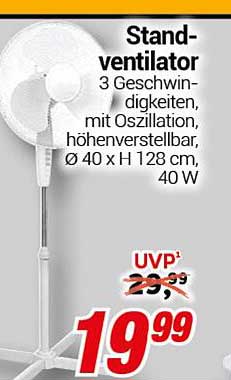 Standventilator mit 3 Geschwindigkeiten und Oszillation