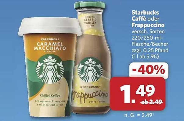 Starbucks Caffè oder Frappuccino 220/250 ml - 40% Rabatt