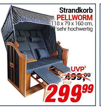 Strandkorb PELLWORM 118 x 79 x 160 cm, sehr hochwertig