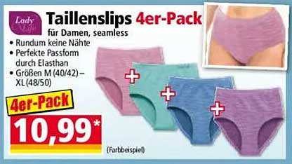 Taillenslips 4er-Pack für Damen, seamless