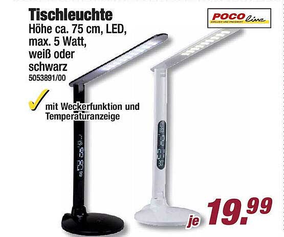 Tischleuchte ca. 75 cm, LED, max. 5 Watt, weiß oder schwarz