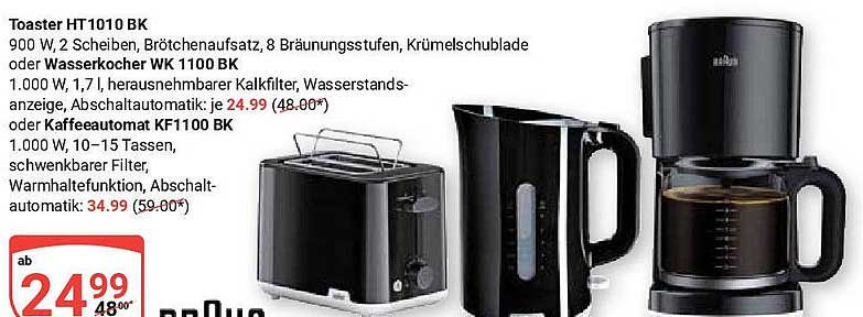 Toaster HT1010 BK, Wasserkocher WK 1100 BK oder Kaffeeautomat KF1100 BK