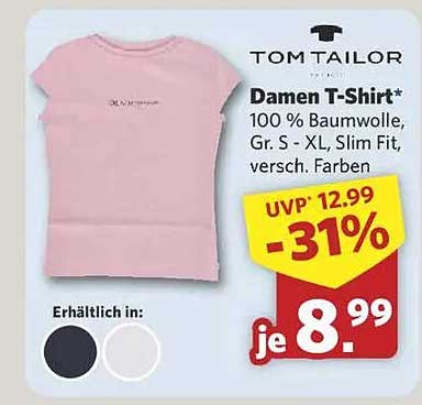 Tom Tailor Damen T-Shirt - 100 % Baumwolle, Gr. S - XL, Slim Fit, verschiedene Farben
