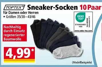 TOPTEX Sneaker-Socken 10 Paar für Damen oder Herren