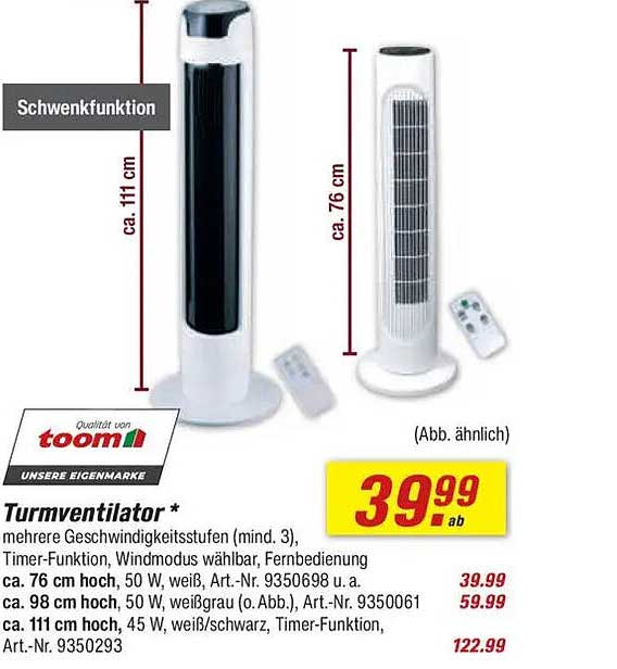 Turmventilator mit mehreren Geschwindigkeitsstufen und Fernbedienung