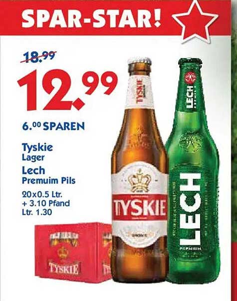 Tyskie Lager und Lech Premium Pils - 20 x 0,5 L