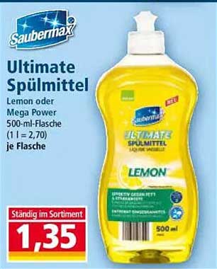 Ultimate Spülmittel Lemon oder Mega Power, 500-ml-Flasche