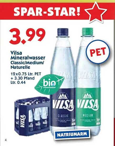 Vilsa Mineralwasser Classic/Medium/Naturelle 12x0.75 Ltr. PET