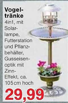 Vogeltränke 4in1 mit Solar-Lampe und Futterstation