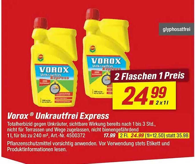 Vorox® Unkrautfrei Express - 2 Flaschen für 24,99 €