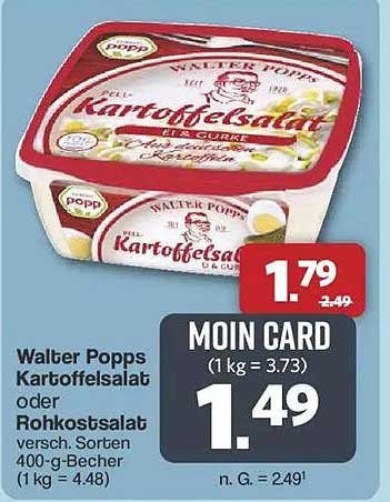 Walter Popps Kartoffelsalat oder Rohkostsalat 400-g-Becher