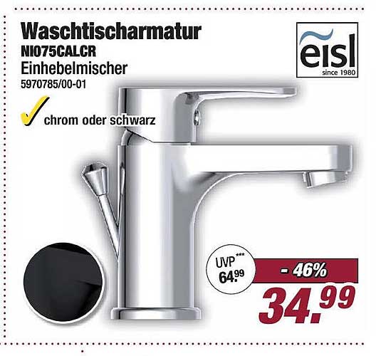 Waschtischarmatur NIO75CALCR Einhebelmischer