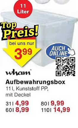wham Aufbewahrungsbox 11 Liter, Kunststoff PP, mit Deckel