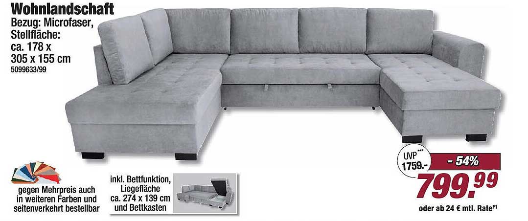 Wohnlandschaft Microfaser mit Bettfunktion