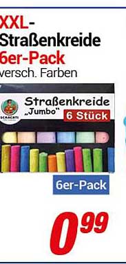 XXL-Straßenkreide 6er-Pack - verschiedene Farben