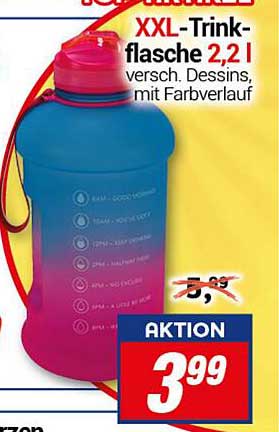 XXL-Trinkflasche 2,2 l - verschiedenste Dessins, mit Farbverlauf