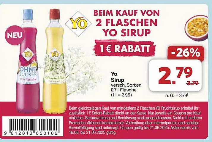 Yo Sirup - Verschiedene Sorten 0,7 l - Nur 2,79 €