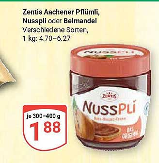 Zentis Aachener Pflümli, Nusspli oder Belmandel