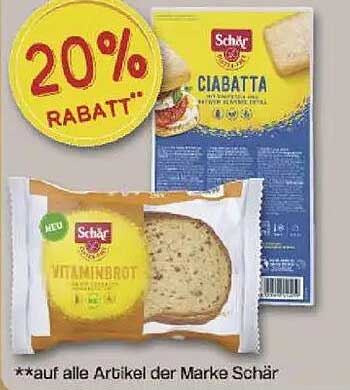 20% Rabatt auf alle Artikel der Marke Schär