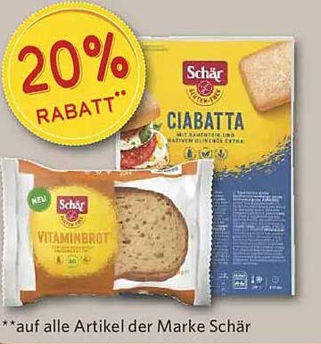 20% Rabatt auf alle Artikel der Marke Schär